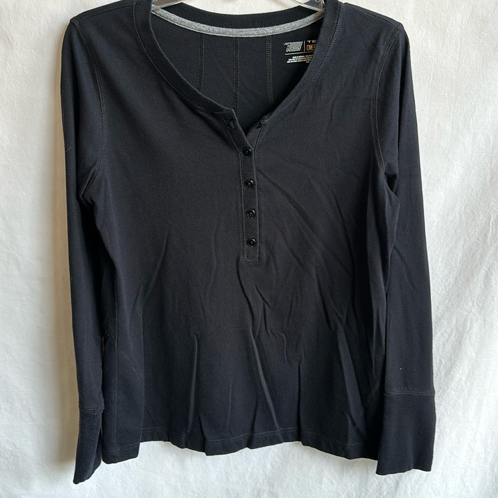 Tek Gear black henley long sleeve top, size L